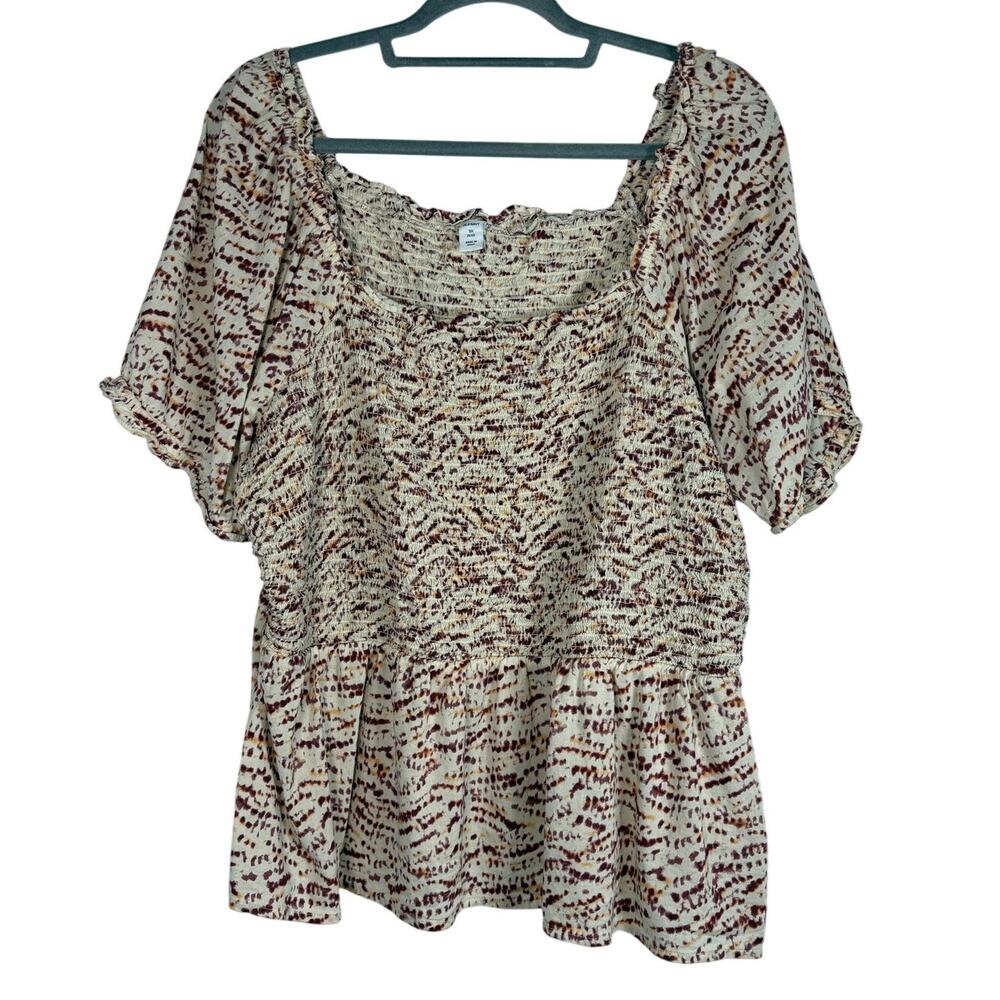 Old Navy Smocked Peplum Blouse Puff Sleeve Abstract Dot Print Top Plus Size 3X